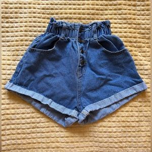 paper bag 80’s style retro jorts with full elastic waistband and buttons